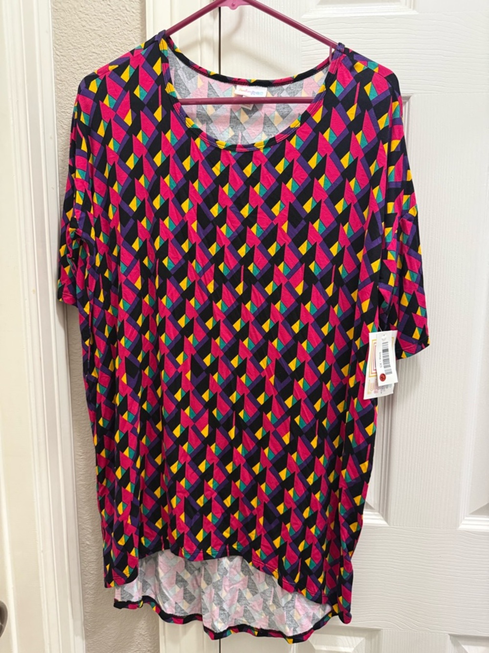 LuLaRoe Short Sleeve Geometric Irma Tunic - Black, Pink, Green, Yellow
